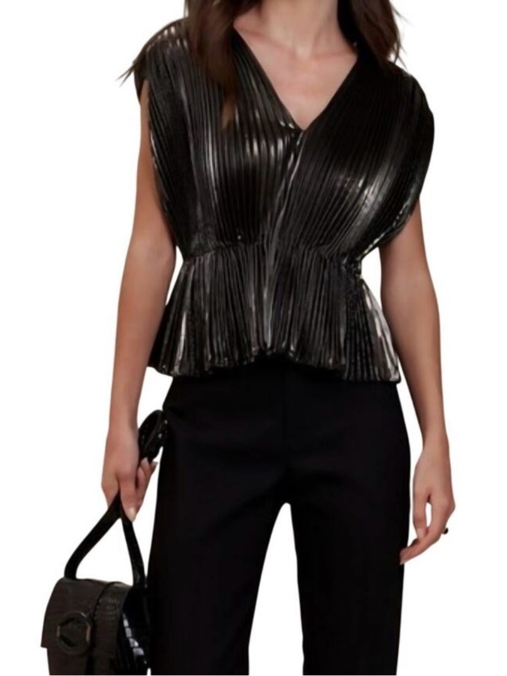 Banana Republic Black Cap Sleeve Pleated Blouse